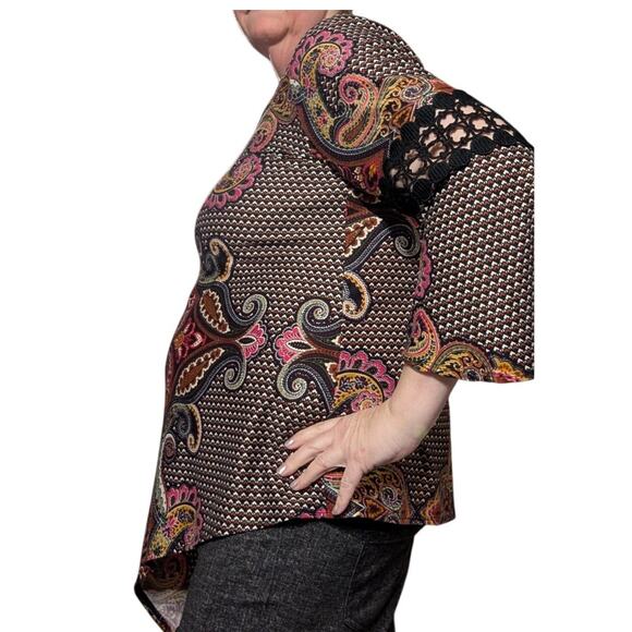 New Directions Size XL/0X Crochet Bell Paisley Tunic Top Boho Asymmetrical Hem - Picture 2 of 7